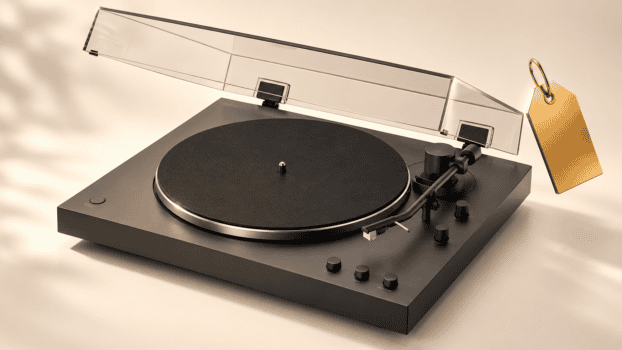 Sony PS-LX3BT review: dark grey automatic Bluetooth turntable with dust cover raised